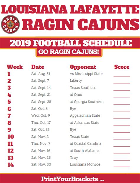 ragin cajun football schedule